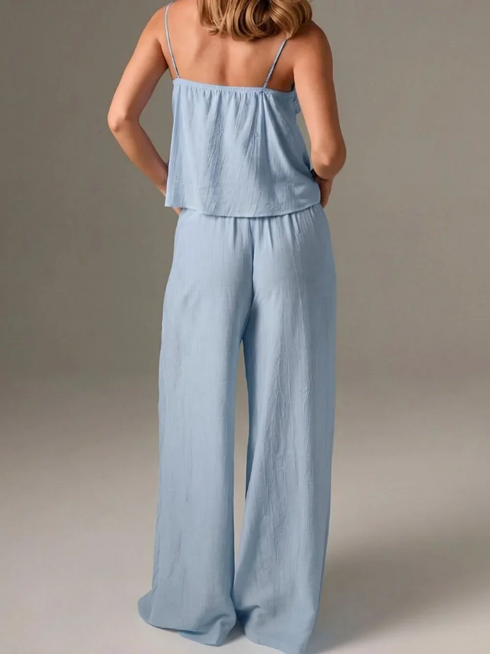 Blue Casual Women's Ruffle cami top with shorts Pajama Set
